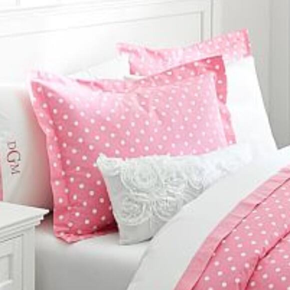Pottery Barn Dottie Shams Set of 2 Pink White Polka Dot Standard Size NWT NEW - Picture 1 of 4